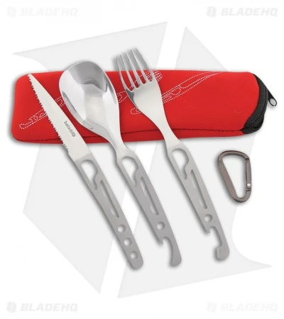 Baladeo Basecamp Stainless Steel 3-Piece Spoon Fork Knife Set (Red)