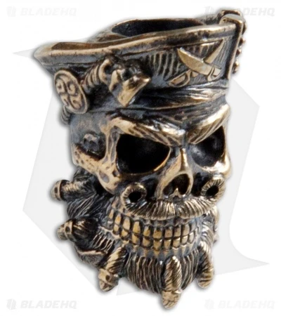 RUS Beads Shop Bearded Pirate Skull Lanyard Bead - Bronze