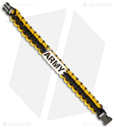 Single Tied Paracord Survival Bracelet W/ Army Plate (Black & Yellow)