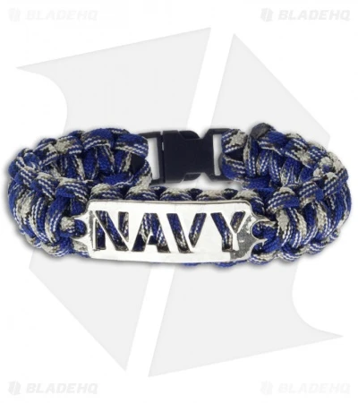 Single Tied Paracord Survival Bracelet W/ Navy Plate (Blue & Yellow) - Image 2