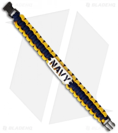 Single Tied Paracord Survival Bracelet W/ Navy Plate (Blue & Yellow)