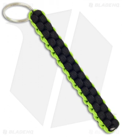 Lime Green & Black 550 Paracord Lanyard Keychain Boondoggle W/ Split Ring - Image 2
