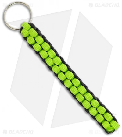 Lime Green & Black 550 Paracord Lanyard Keychain Boondoggle W/ Split Ring